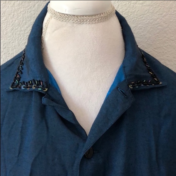 WeBeBop Beaded Dark Blue Button Up Top - Picture 2 of 7
